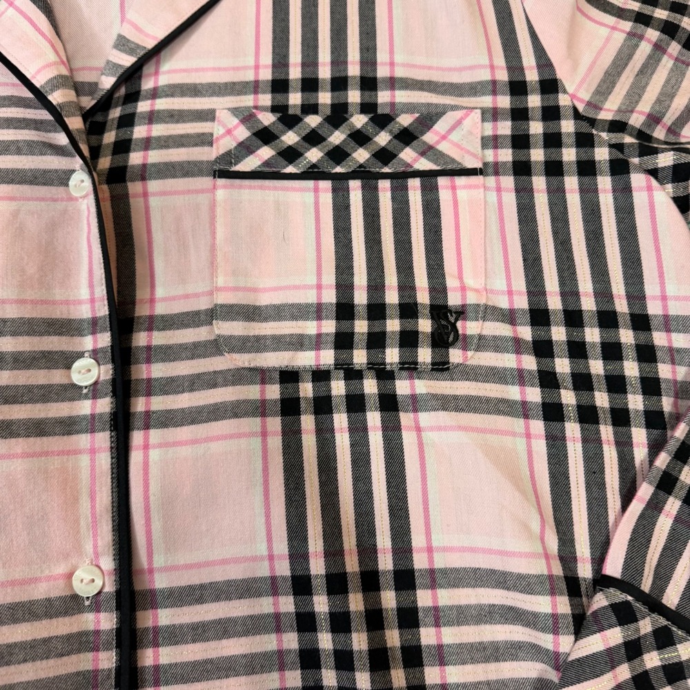 Victorias Secret Pink Plaid Flannel Pajama Set Lurex Shimmer Womens Small Pjs - Picture 3 of 11